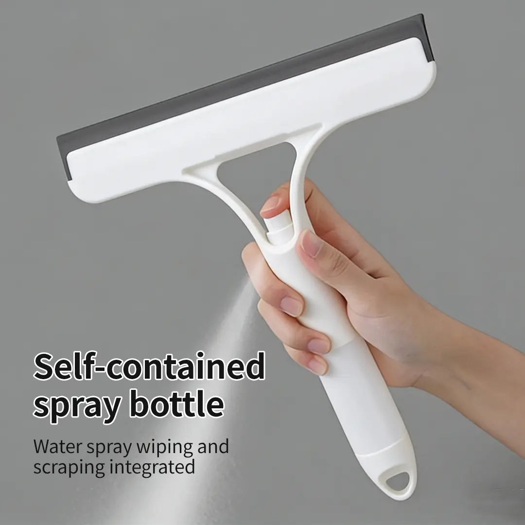 Multifunctional 3-in-1 Window Cleaning Tool with Spray - Squeegee, Scraper Blade, Sponge Scrubber, Lightweight Silicone Microfiber Wipe, Smooth Comfortable Glass Cleaner for Home, Car Windshield