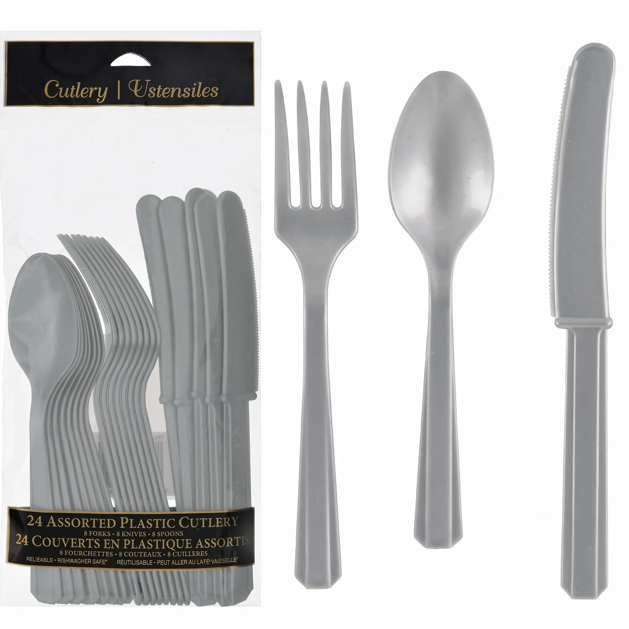 Silver Assorted Plastic Cutlery Set - 7.5 in. - 24 Pack