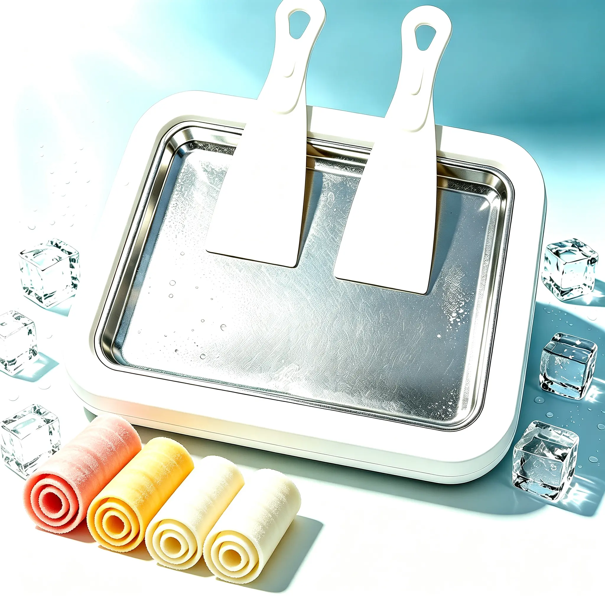 Stainless Steel Compact Ice Cream Maker Pan - Pre-Freeze, Electric-Free Fried Yogurt Tray with 2 Scrapers, DIY Fun Frozen Dessert Tool for Kids & Family