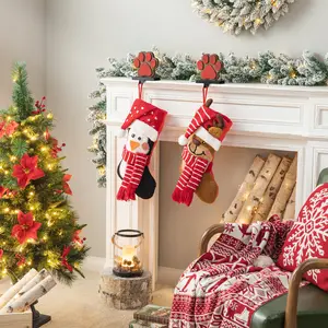 Glitzhome 19.00"L Hooked Stocking, 3D Reindeer