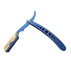 Blue and Gold Straight Edge Multipurpose Face and Neck Shaver Folding Knife