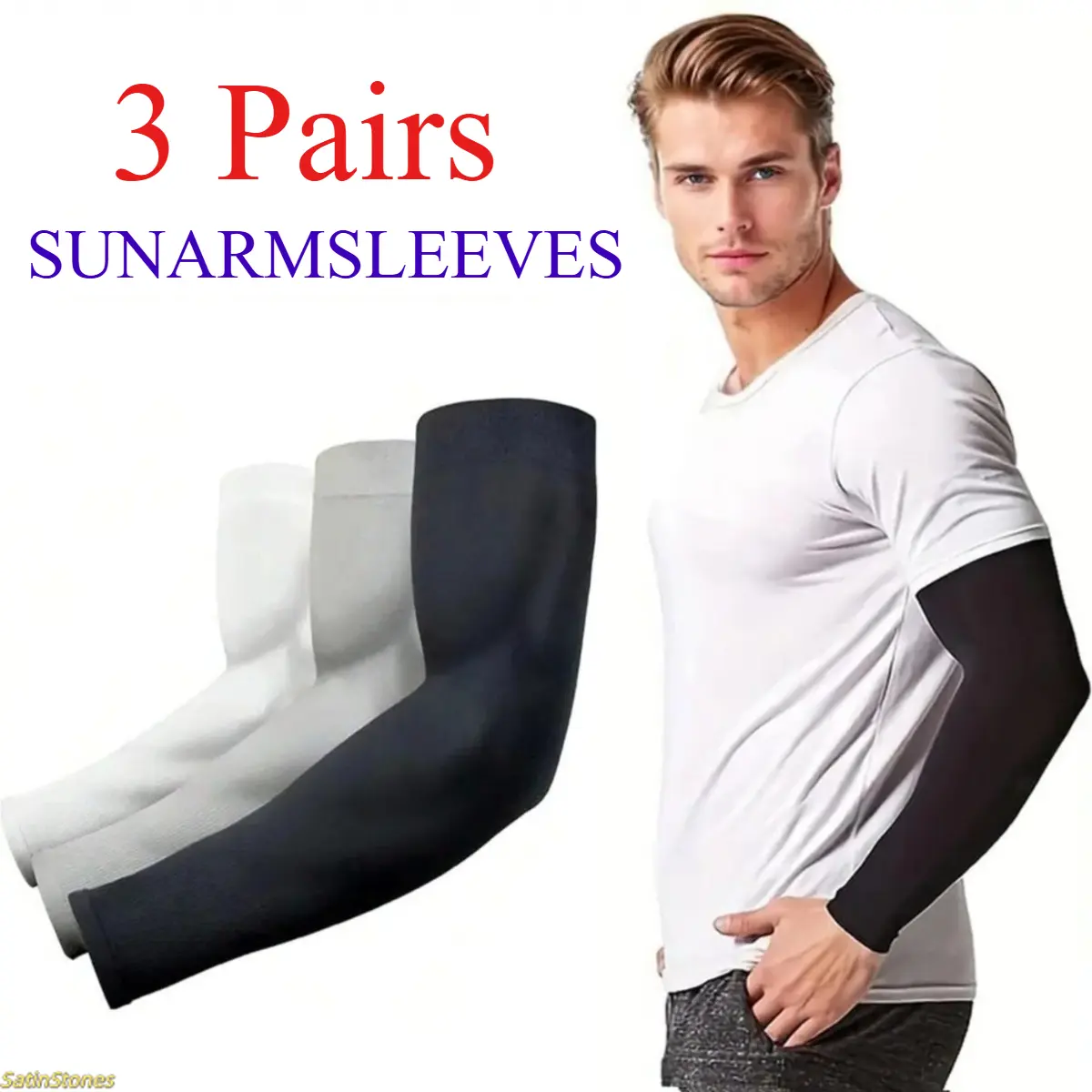 Unisex Clothes Ice Silk Sunproof Arm Sleeves - 3 Pairs Stylish Summer Sun Protection Sleeves for Outdoor Cycling, Driving