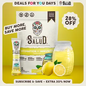 Salud 2-in-1 [Hydration + Immunity - Lemonade] Electrolytes Powder, Agua Fresca Drink Mix, Elderberry, Dairy & Soy Free, Non-GMO, Gluten Free, Vegan, Low Calorie, 1g Sugar (15 Servings), Deals For You Days