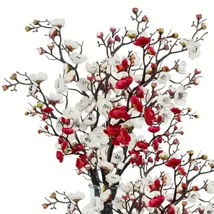 Artificial Cherry Blossom Flowers, Artificial Plants, Vibrant Plum Blossom Replicas, 4 pcs, Suitable for Home Decor, Office, Wedding And Engagement Decorations, Hotels, Courtyards, Photography, Parties (Vase not included)