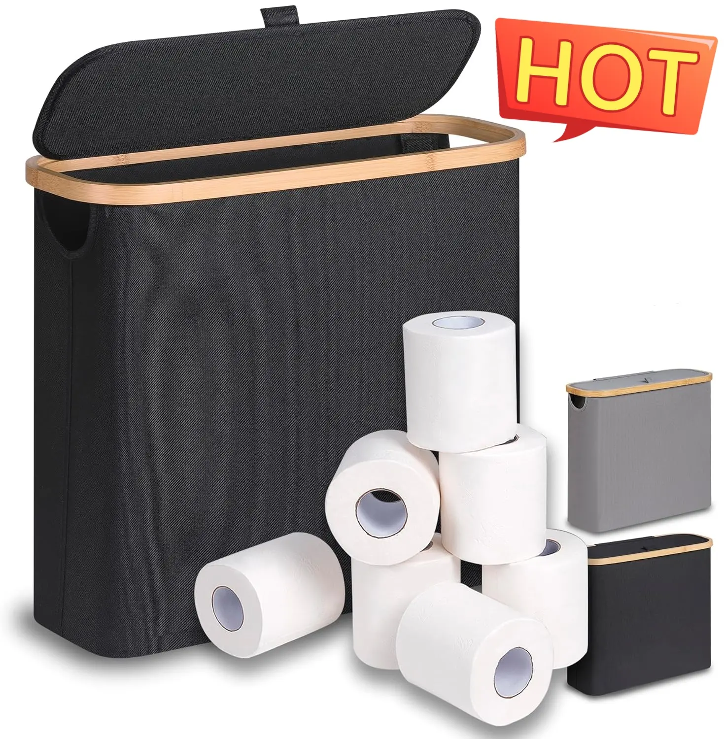 Black Water-Resistant Oxford Fabric Toilet Paper Storage Basket - Stackable, Foldable, Durable Bathroom Organizer with Light, Easy to Assemble Bathroom Gadget