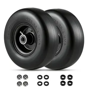 Flat Free Tire and Wheel Set – Durable Replacement for Lawn Mowers, Garden Carts, Hand Trucks – Load 267 lbs, 3/4" Bushing, 5/8" Adapter, Centered 3.5" Hub, 2 Pack