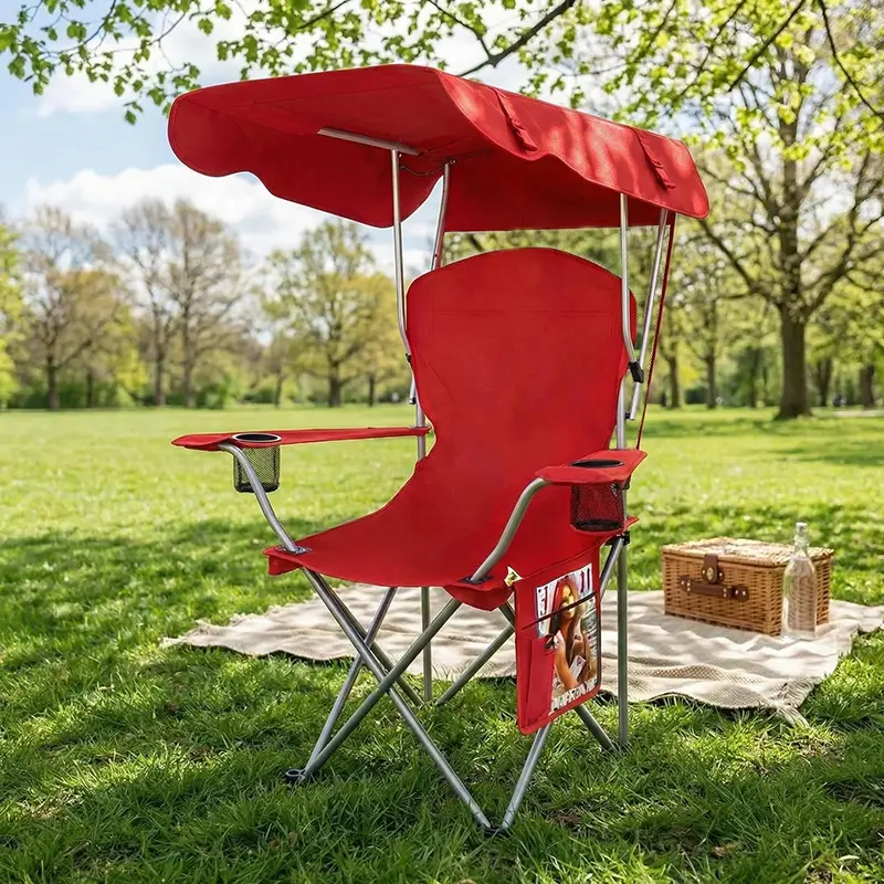 PACILACK Sun Shade Chair, Premium Folding Camping Chair with Canopy, 600D Waterproof Wear-Resistant Oxford Fabric, Easy to Clean, Heavy Duty Steel Frame with Cup Holder & Side Pocket for 4th of July Events, Beach, Picnic, Backyard Patio & Outdoor Use
