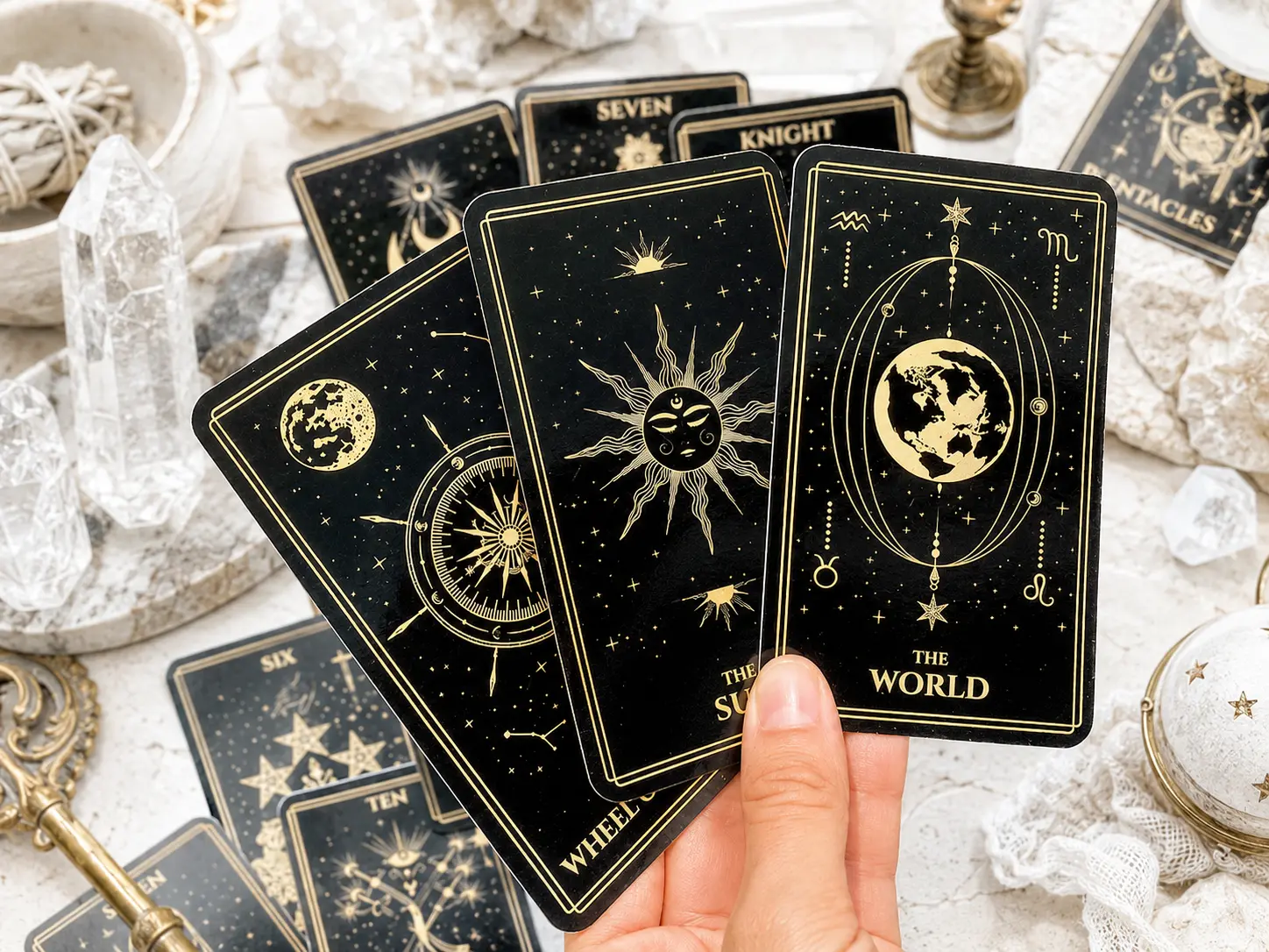 Black Gold Tarot Deck, 78 Cards with Celestial Artwork for Beginners