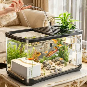 High Transparency Fish Tank with Bath Platform, Transparent Reptile Turtle Aquarium, Ideal for Home Office, Perfect Gift for Pet Lovers