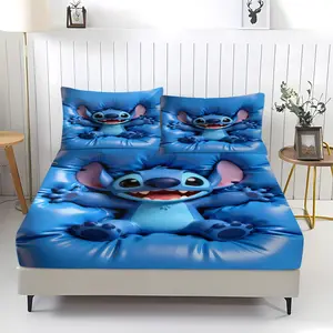 Cute Expandable Stitch non Fading Fitted Sheet,Including 1 Bed Sheet and 2 Pillowcases,Anti Slip Dust Cover Suitable for Bedrooms and Guest Rooms,Suitable for Personal Use or Gift Giving