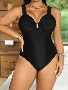 Plus Size High Slit One-Piece Swimsuit Sexy Beach Vacation