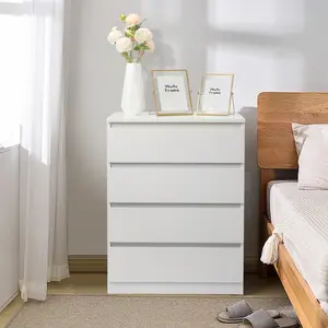 [] Wood Simple 4-Drawer Dresser White Modern Storage Cabinet