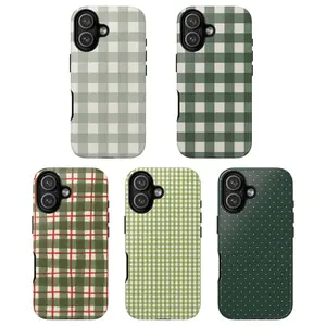 Green Plaid Aesthetic Phone Case – Minimal Checkered & Polka Design, Cozy Retro Style  Tough Case, Anti-Drop, Waterproof, Shockproof, Glossy Finish, Scratch-Resistant Full Protection.iPhone 17 16 15 14 13 12 11 cases
