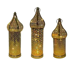Moroccan golden hollow iron lantern Ramadan home decoration light ornaments
