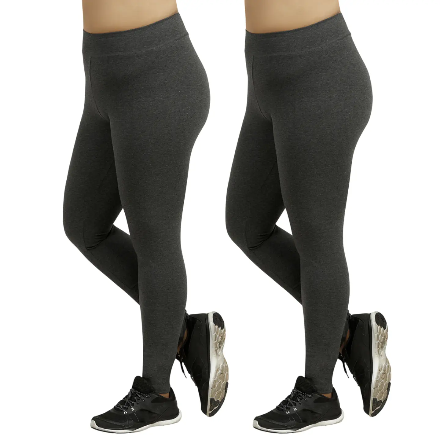 2 Pack Women's Premium Cotton Leggings Plus Size Full Length High Wide Waistband S-3XL High Waisted Leggings Ankle No See-Through Workout Yoga Pants Tummy Control