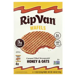 Rip Van Wafels Caramel Filled Stroopwafel, Honey & Oat, 4 Pack, 1.16 oz (33 g) Each