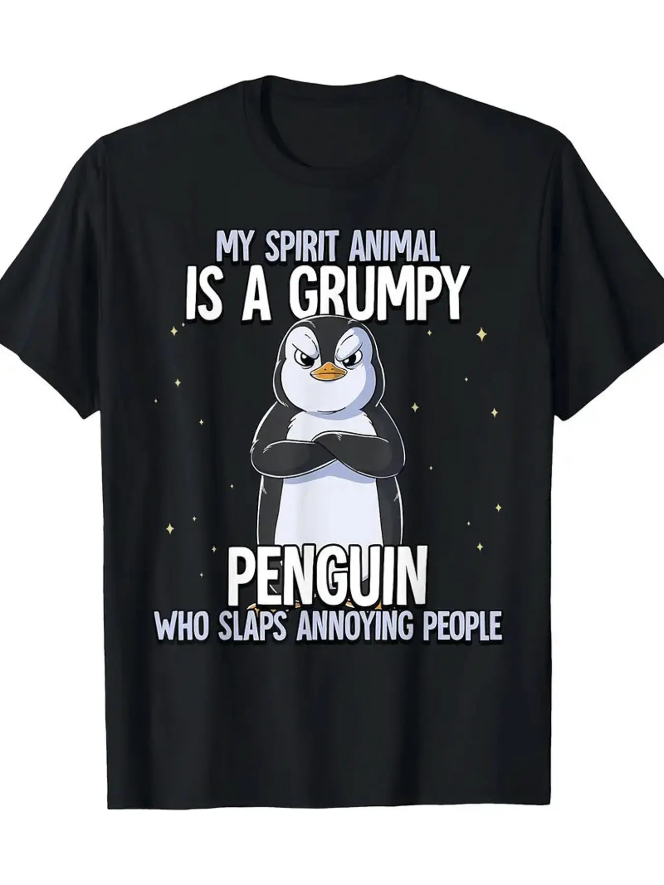 1pc Men'S Funny _My Spirit Animal Is a Grumpy Peng unisex soft cotton short sleeve t shirt, vintage graphic casual tee for men women teens, perfect birthday holiday gift for camping travel gym daily street casual wear