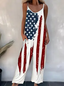 New Women's Ethnic Printed Casual Tank Top Sleeveless Romper, Adjustable Spaghetti Straps, Comfortable Long Pants, Trendy Fashion Wear, Casual Jumpsuits, Ethnic Pattern Romper, Womenswear