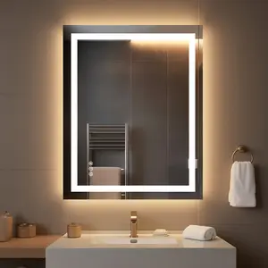 Modern Wall-Mounted LED Bathroom Vanity Mirror - Tempered Glass, Dimmable LEDs, Front & Backlit Lights, Anti-Fog Heat Function, Smart Memory Feature, Shatterproof, for Indoor Bathroom Fixtures Use