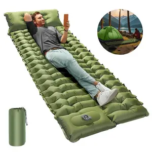 Camping Sleeping Pad with Pillow, Inflatable Sleeping Mat with Built-in Foot Pump, Portable Lightweight Sleeping Bed for Backpacking, Hiking, Traveling, Self Inflating Bed