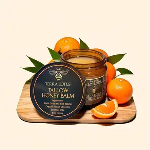 Terra Lotus Tallow Honey Balm - Handcrafted All-Natural Moisturizer with Grass-Fed Beef Tallow & Raw Honey for Soft, Smooth, Radiant & Healthy Skin