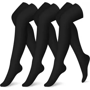 MhzyCaus NO.1 Black Thigh High Compression Socks for Women Men, Over Knee Stretch Fit Long Socks, Soft Breathable Lightweight Leg Support Sleeves for Sports, Travel, Office, Running, Daily Wear and All Season Comfort