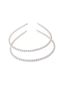 2pcs minimalist design faux pearl headbands for women, full pearl beading, fashionable headbands for weddings and parties.