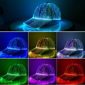 Fiber Optic LED Hat with 7 Colors & 4 Flashes, Luminous Glowing Baseball Cap, USB Charging Rechargeable Light Up Caps, Crazy Cap for Edc, Fun Party Accessory, Party Photo Prop
