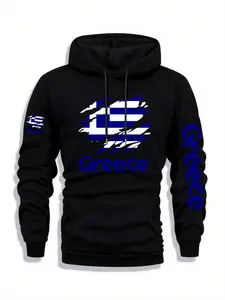 1PCS Hoodie Greece Multi-position Printing Men's Printed Hoodie Autumn and Winter Casual Regular Fit Long-sleeved Hoodie, Fashionable Daily Wear Clothing