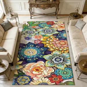 Bohemian Mandala Rug, Non-Slip High-Density Wear-Resistant Easy-Clean Mat, Living Room Entrance Bedroom Decorative Carpet