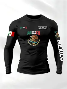 Men's Round Neck Long Sleeve T-Shirt, Athletic T Shirt, Sporty T Shirt, Mexican God Eagle Snake Letter Pattern Sportswear, Casual Fashion Daily Top, Comfortable Versatile Trend Piece, Casual Sports Tops