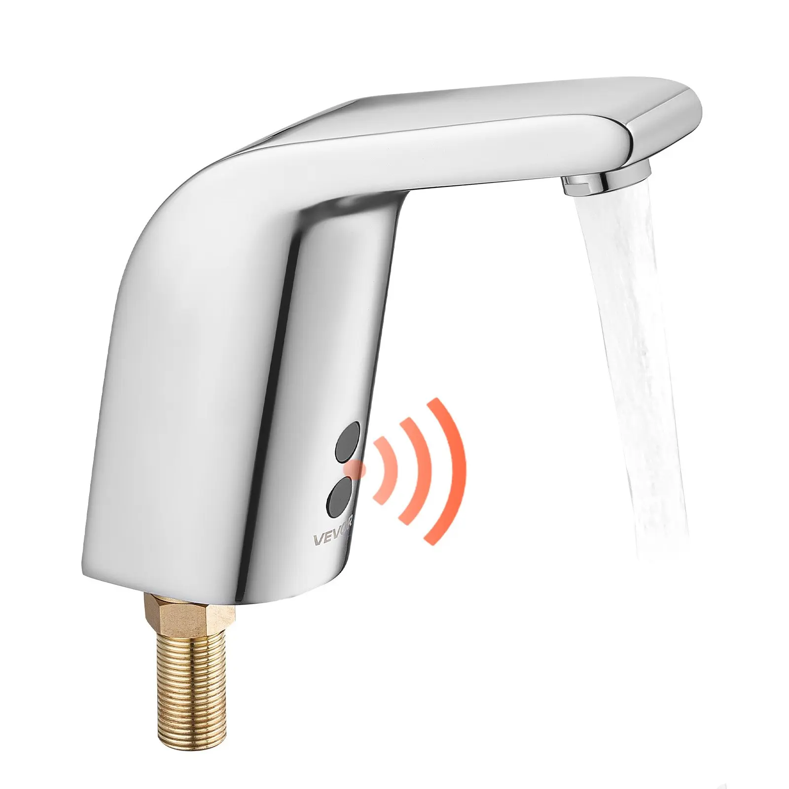 VEVOR Chrome Plated Silver Touchless Bathroom Sink Faucet, Sleek Automatic Motion Sensor Faucet with Single Hole, Cold Water Battery-Operated for 9/16 in Pipe, Easy Install for Commercial Lavatories, Restaurants, Office, Hotels