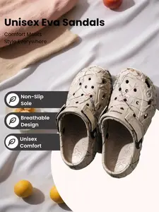 Men's Khaki Camo Print Clogs with Adjustable Heel Strap, Breathable EVA Non-Slip Summer Slippers, Versatile for Camping, Beach, Bathroom & Home