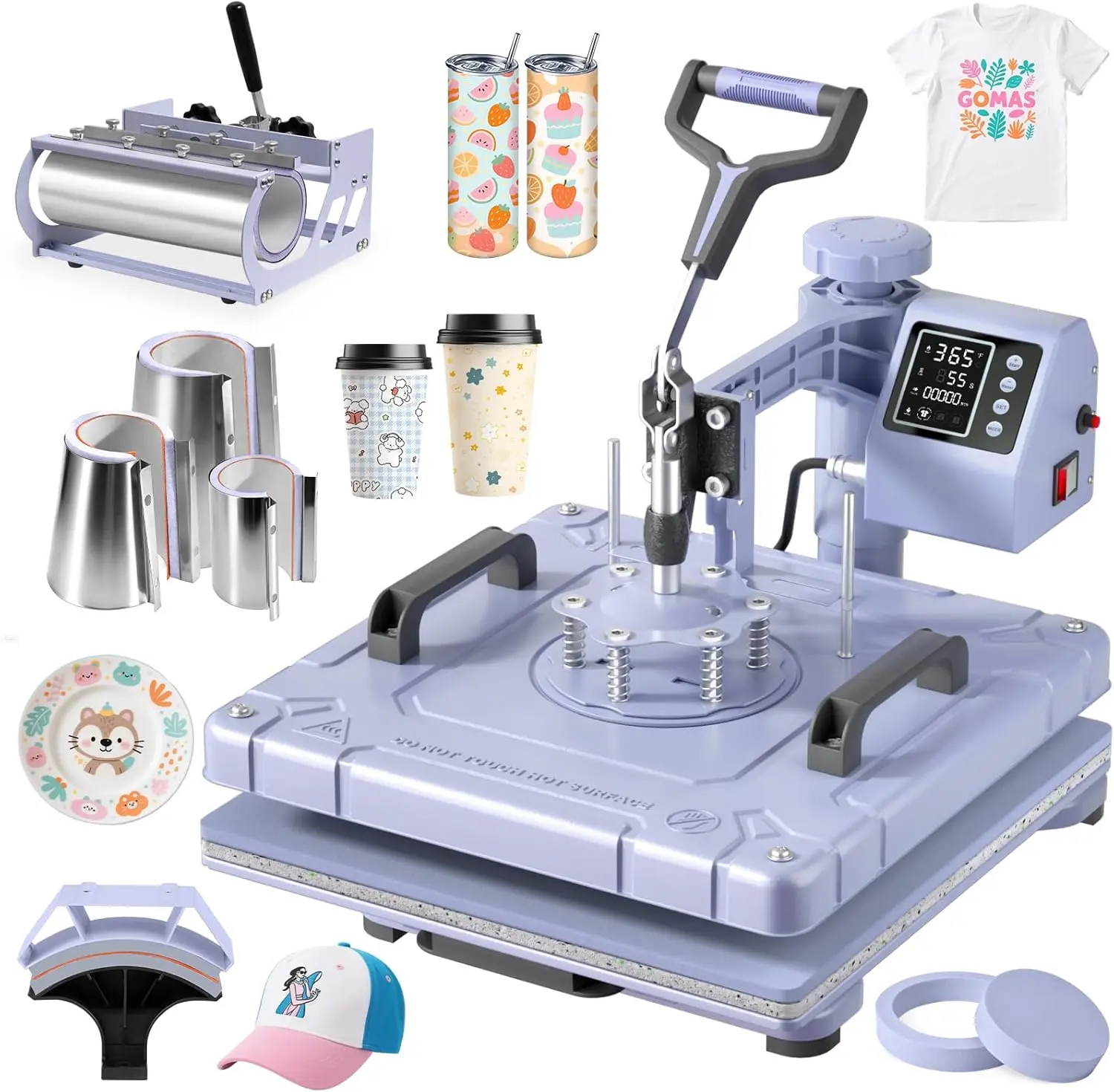 BIERUM 8-in-1 15x15 in 360-Degree Swing Away Digital Heat Press Machine for Lettering, Printing, Chemical Fiber T-Shirts, Mugs (DIY Specialty Supply)