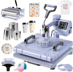 BIERUM 8 in 1 Heat Press Machine 15x15 inch, 360-Degree Swing Away Digital T Shirt Pressing Machine, Multifunction Heat Transfer Sublimation Combo for T Shirts Mugs Hats Plates Caps