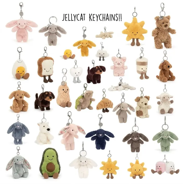 Cute Plush Keychain Collection, Soft Stuffed Animal & Food Bag Charms, Kawaii Plushie Keyrings, Cute Collectible Gifts for Plush Lovers