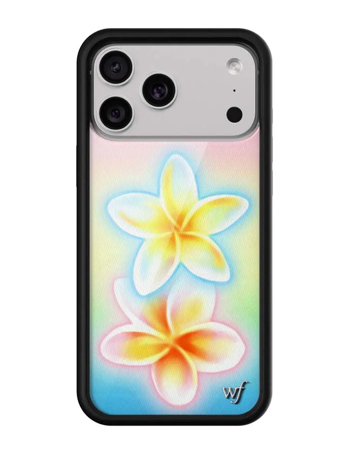 Pastel Plumeria | Limited Edition Trendy iPhone Case | Raised Protective Black Bumper | Women Owned Small Business | Vibrant Ombre Pastel Rainbow Bright Plumeria Yellow and Blue and Pink | Safety Casing Protective | Gift for Her