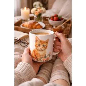 Floral Orange Tabby Mug – Cat Lover Gift