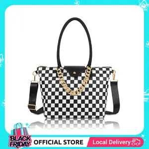 Women's Checkered-Plaid Chain Crossbody Bag - Lightweight Tote with Zipper Closure, Shoulder Straps, Elegant Minimalist Stylish Versatile Daily Handbag for Women,summervibes