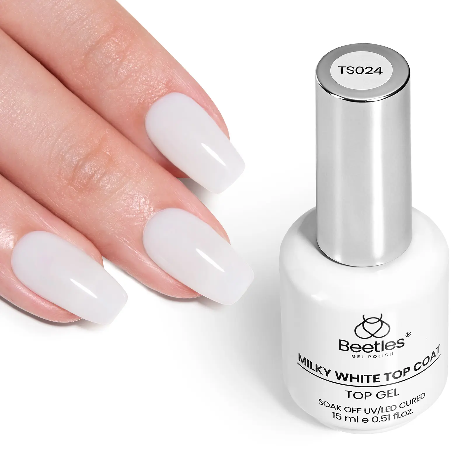 Beetles Milky White Gel Top Coat 15ML - 2-in-1 No Wipe Top Coat Gel Nail Polish Non Yellowing White Shine Finish and Long Lasting, Soak Off UV LED Nail Lamp, Nails Art Design Manicure Gifts for Women