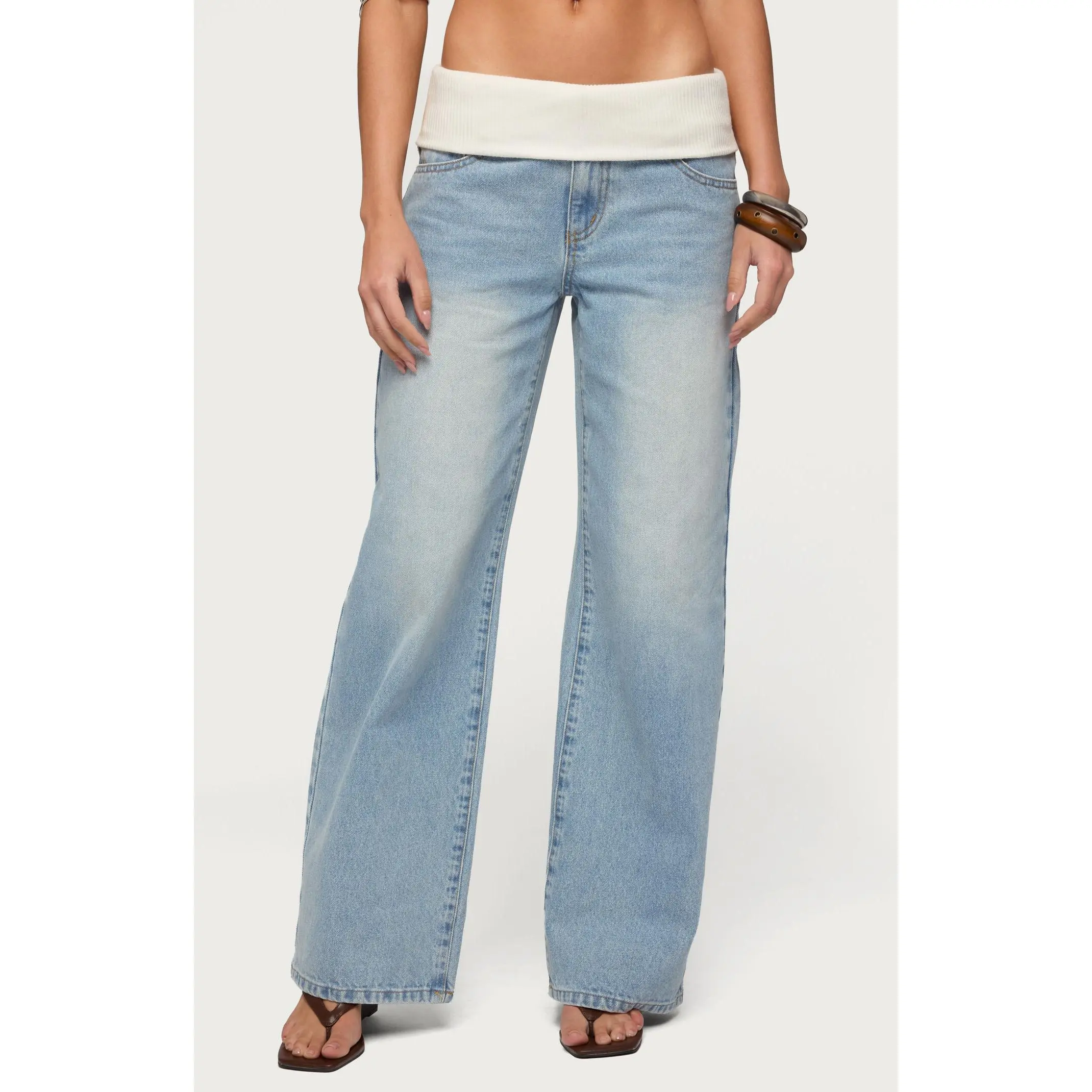 Edikted Women's Knit Foldover Low Rise Baggy Jeans