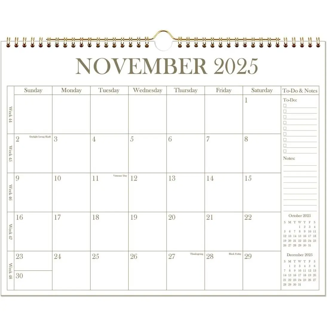 Calendar 2026 - Wall Calendar from November 2025 - June 2027, 20 Months Calendar 2026-2027 with  Paper, -Wire Binding & Hanging Hook, 12" x 14.5", Golden
