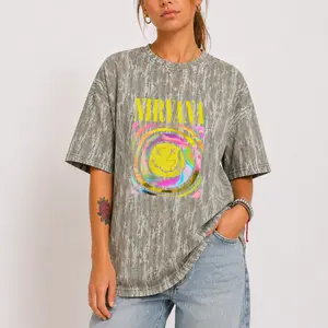 Nirvana Smiley Face Camo T Shirt Unisex Vintage Rock Band Graphic Tee Grunge Music Shirt Bottomland Camouflage Apparel