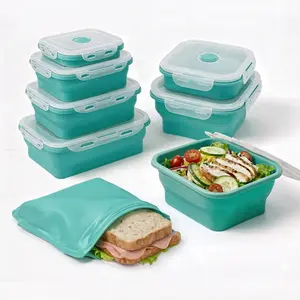 Collapsible Silicone Food Storage Containers with Lids – Stackable, Silicone Snack Containers – Great Travel Food Containers for Home, Office &