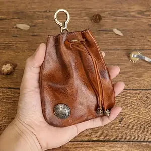 Vintage Handmade Cowhide Wallet | Top Vegetable Tanned Leather Coin Purse with Keyring | Multi-Functional Car Key & Card Holder | Striped Pattern, Magnetic Closure | Ideal for Valentine'S & Father'S Day Gifts | Vintage Style Wallet