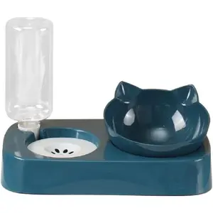 KING'S Effortless Pet Feeding Set - Blue Double Gravity Feed Automatic Flow Bowl+Dispenser with Tray, Easy-Access Drinking Water Bowl for Small-Medium Cats & Dogs