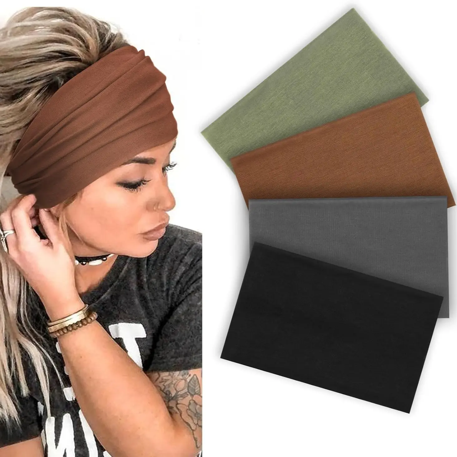 4-piece women's wide headscarves, non-slip soft elastic hairbands, fitness yoga running daily headbands for girls accessories