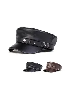 Unisex PU Leather Beret Hat, Adjustable Sun Protection Casual Cap for Spring & Fall, Outdoor Travel Beach Vacation, Adjustable Stylish Hat