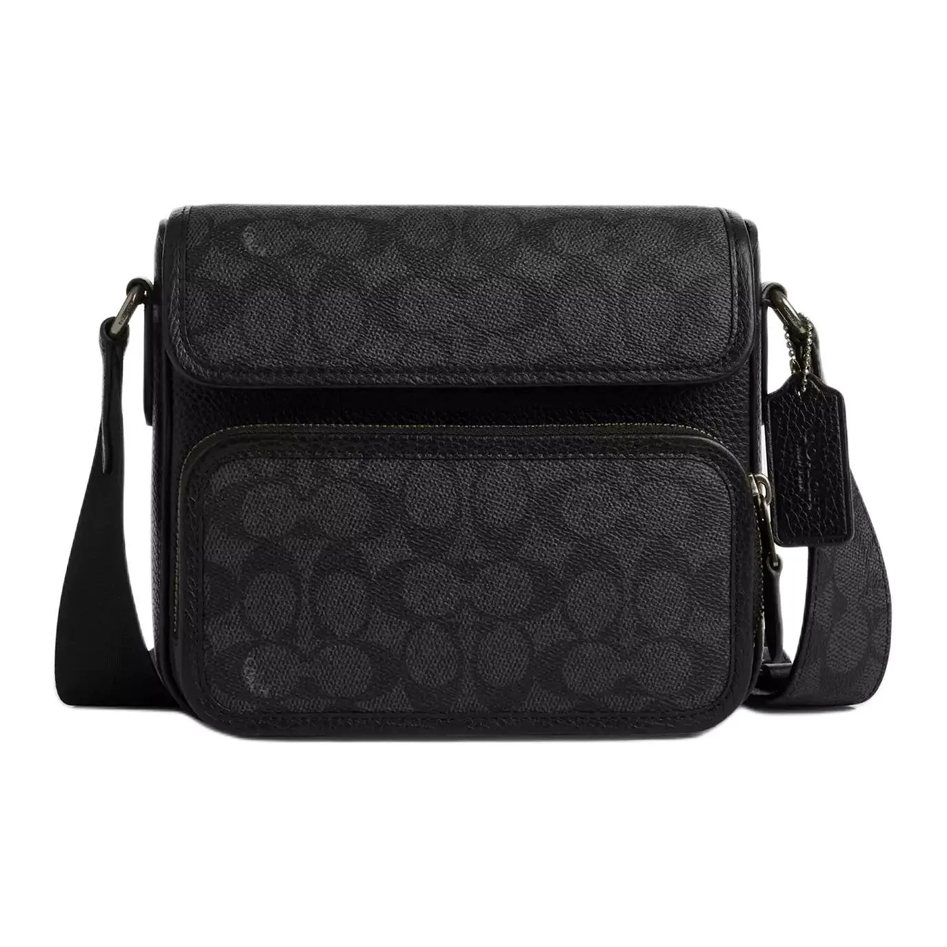 COACH Sullivan 20 Small Crossbody Bag for Men – Logo-Print Coated Canvas and Leather with Magnetic Closure, Black