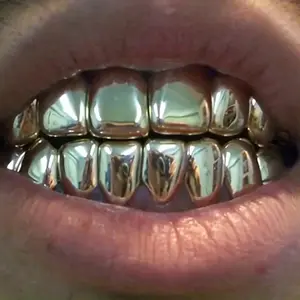 THATBOY 2-Pieces Teeth Grills Set, 18 Karat Golden Plated Hip Hop Style, 6 Top & 6 Bottom, Copper Base, No Mosaic, Bling Look, Fashion Body Costume Jewelry Accessory
